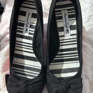 American Eagle Outfitters Black Wedge Shoes with Bow